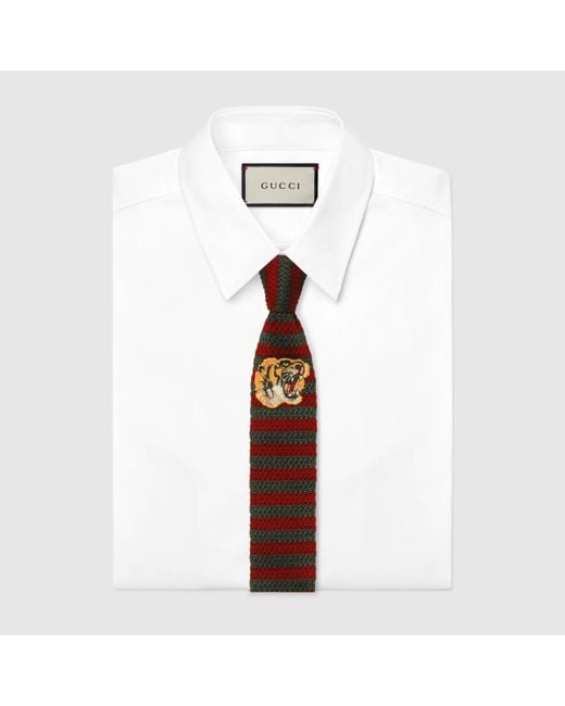 Gucci Tiger Underknot Striped Silk Tie in Red for Men | Lyst